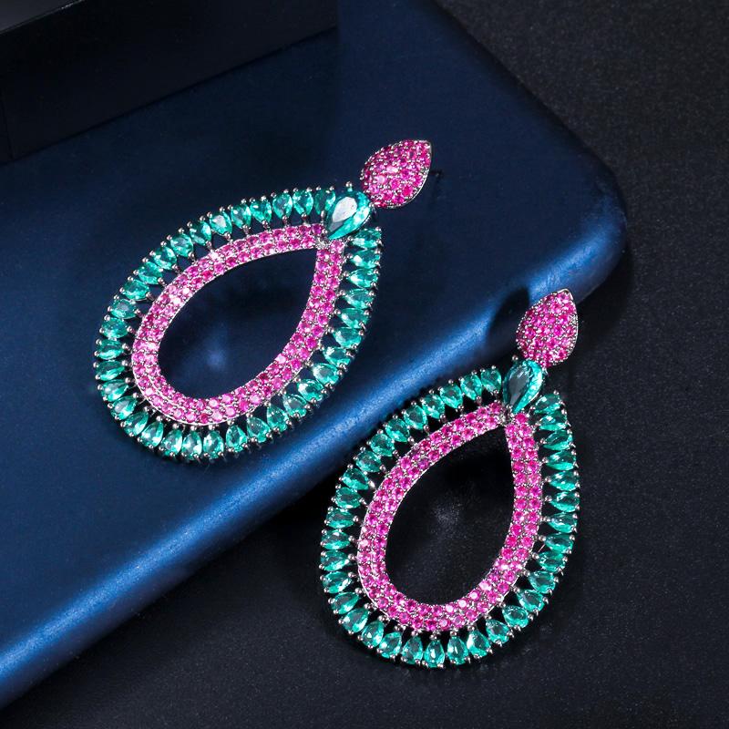 WWJ Trendy Black Golden Color Jewellery Inlay Zirconia Pear Shape Earrings