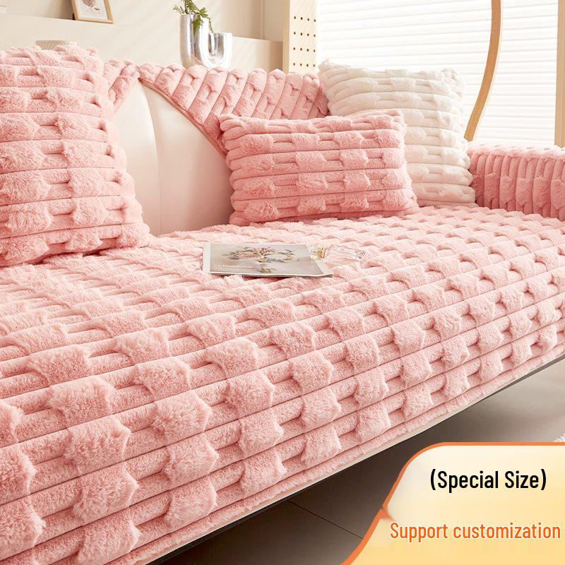 Эксклюзивная плюшевая подушка для дивана из меха кролика: Нескользящая утолщенная накидка на сиденье Осень/Зима 44x45cm вишня розовый