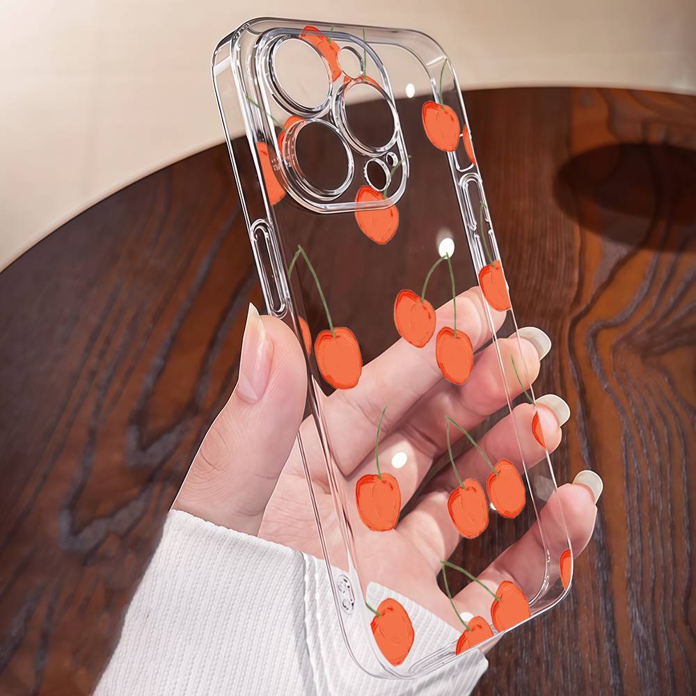 Cartoon Cherry Fruit Clear Phone Case For IPhone 16 16E 15 17 14 13 12 11 Pro Max Air Cute INS Cover Case