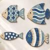 Ocean Themed Bathroom Decorations 4Pcs/Set Wooden Fish Wall Decor, Coastal Style Art, Distressed Handcrafted Art Rustic Blue Ornaments for Beach House