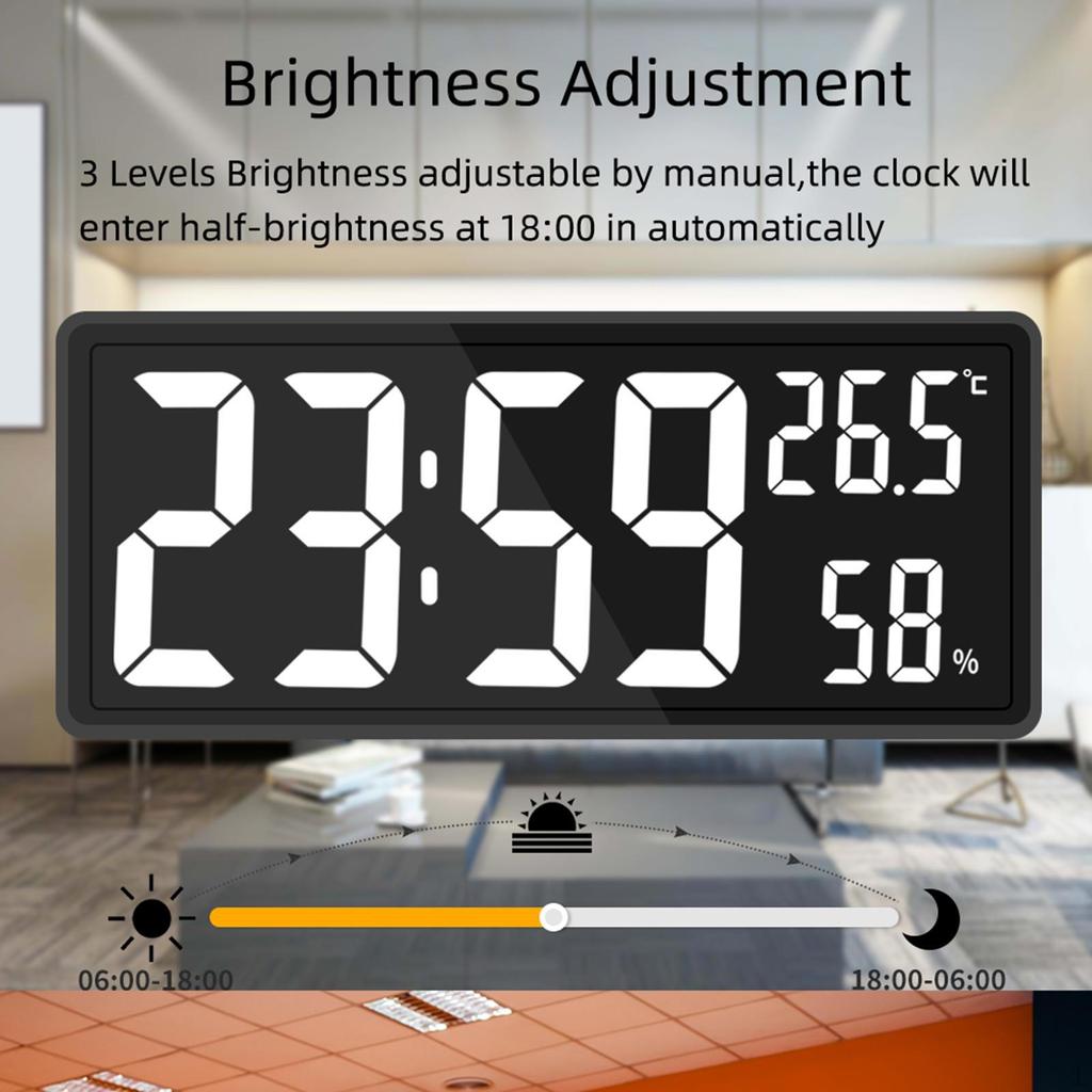 Orologio Luminosità Dimmer a 3 Livelli con Temperatura e Umidità Interna Elettronico a Numeri Grandi 12/24H