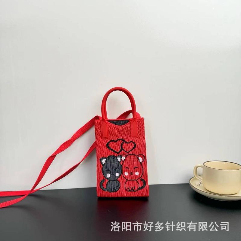 Premium Sense Ns Mobile Phone Bag New Cartoon Knitted Bag Dopamine Niche Versatile Messenger Shoulder Bag Handbag