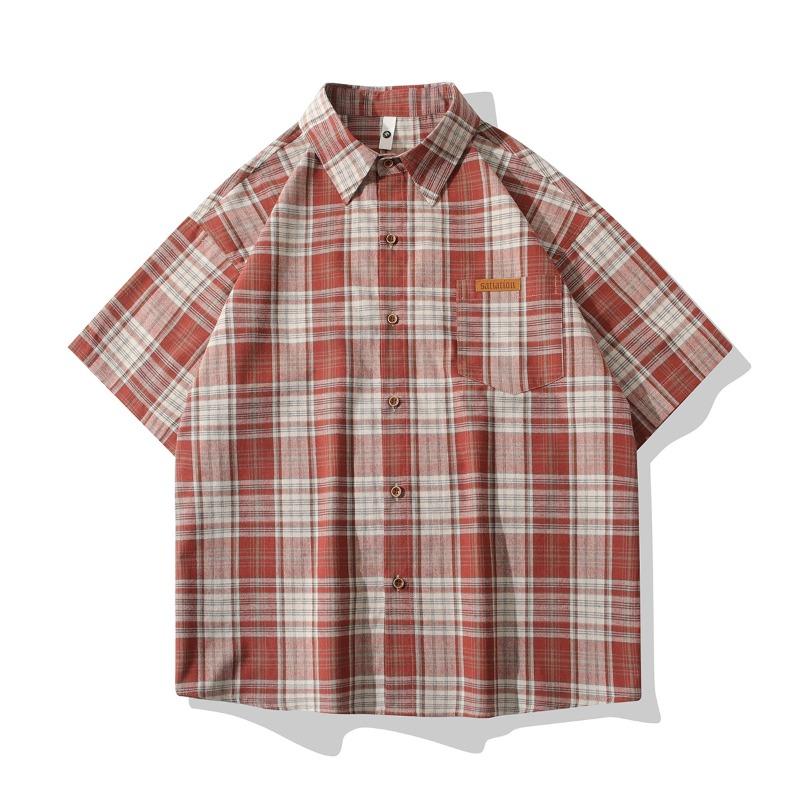Men S Short Sleeve Plaid Loose Casual Vintage Fashion Shirt