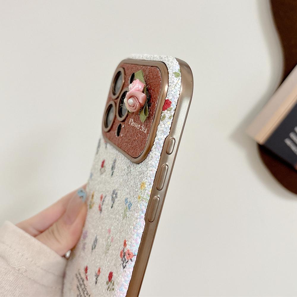 KEYSION Women Girl's Retro Floral Flower Phone Case for iPhone 14 15 16 17 Pro Max Rounded Edges Silicone Shockproof Back Cover