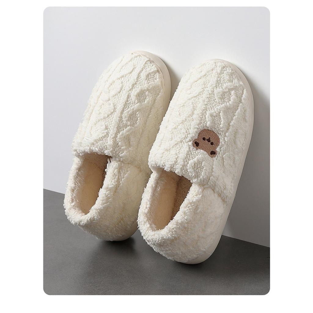 Home Cotton Slippers Women's Winter Bag with Cute Cartoon Teddy Bear Indoor Home Plush Warm Fur Slippers Men