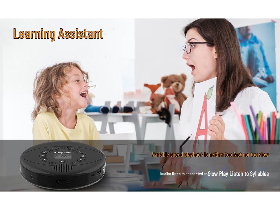 Portable Bluetooth CD/MP3 Player with USB Support for English Learning and Music Playback