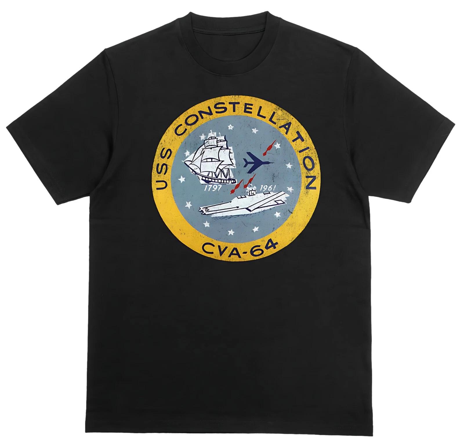 USS Constellation CVA-64 T-shirt Unisex 100% Cotton Black Distressed Graphic 3XL
