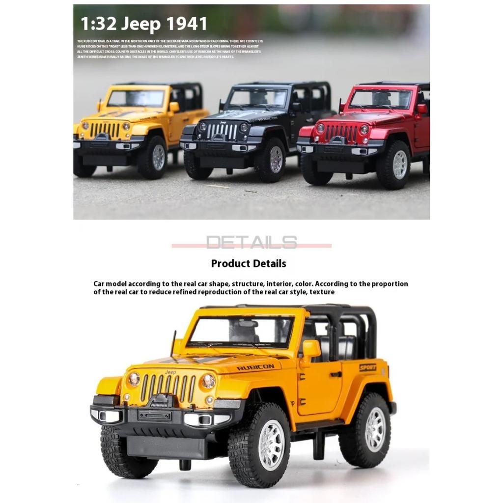 1/32 Scale Jeep Wrangler Rubicon Alloy Car Model Diecast Metal Toy Off Road Vehicles Sound Light Children Toy Trendy Display Ornament