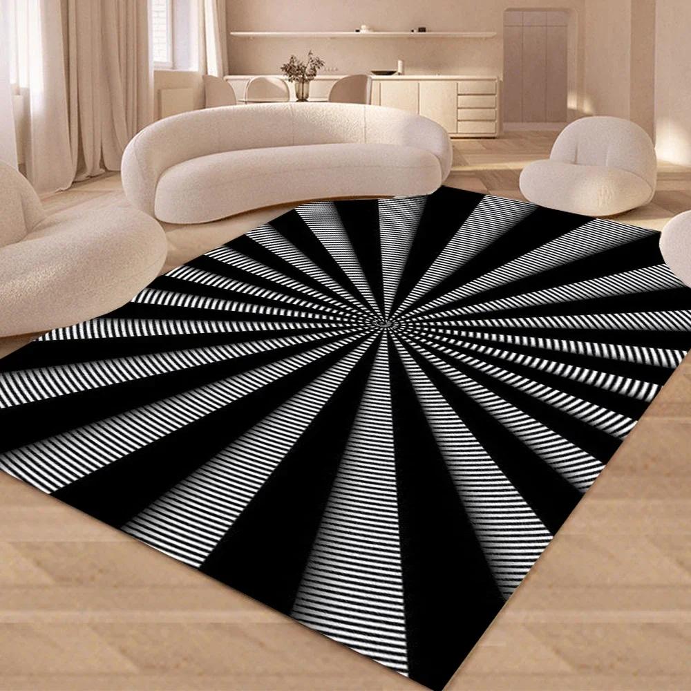 3D Vortex Illusion Area Rug Abstract Geometric Optical Carpet for Living Room Bedroom Entrance Doormat Non-Slip Floor Mat