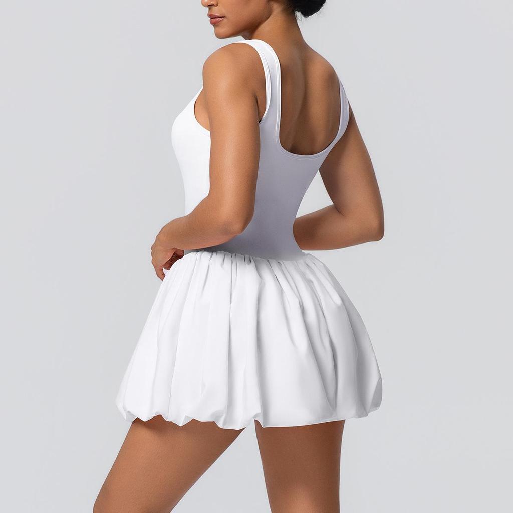 NEW Bare Feel Sports Dress with Pocket,anti-exposure,tennis Wear with Bra Pads,gym Suit,yoga,running, Sports Trends, Cycling Dress White