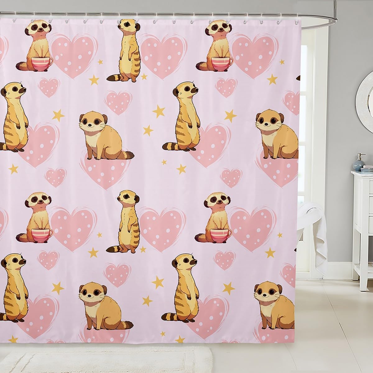 

Capybara Shower Curtain For Bathtubs,Cartoon Animal Bathroom Curtain,Pink Love Heart Fabric Shower Curtain Set,Cute Capybara W60H190(CM)-1 Pcs