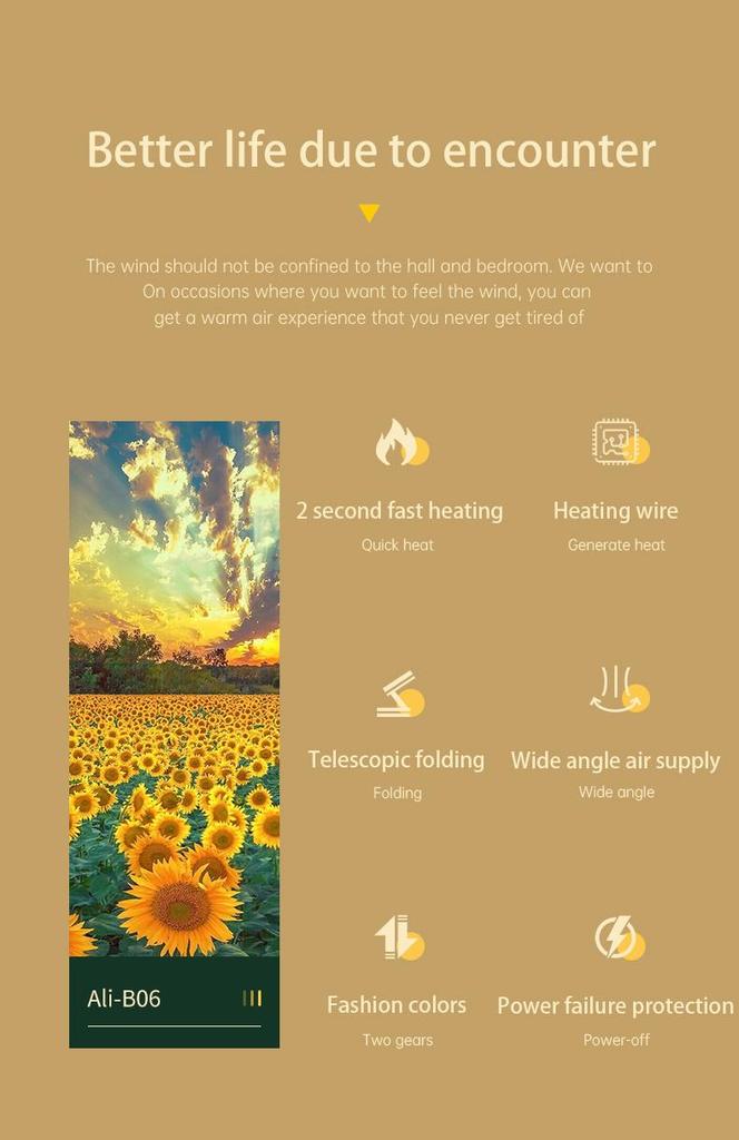 Electric Heater Fan Fast Heating Space Heater Fan Portable Household Electric Heater Home Appliance for Bedroom Heating