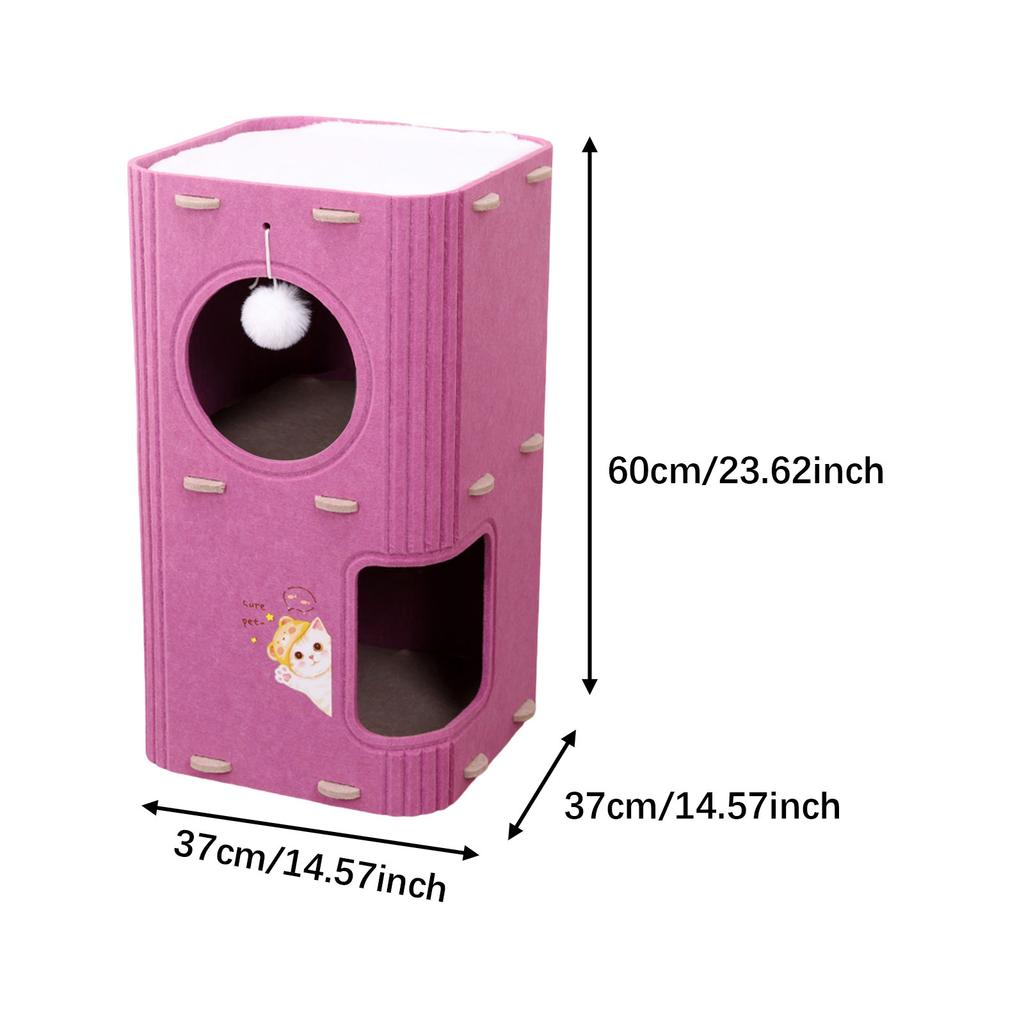 2-3 Tiers Cat House Enclosed Hut Cat Climbing Tree Kitten Scratching Post W/ Hanging Ball Toy for Cats Sleeping Resting Playing