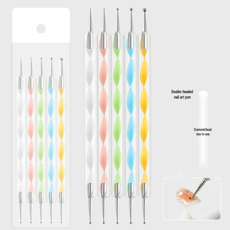 Dual-Ended Nail Art Dotting Pen & Wax Pencil Set - 5 Pieces