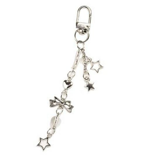 Korean Japanese Style Pink Sweet Girly Phone Strap with Star, Butterfly, and Heart Charms - Simple Versatile Keychain Accessory