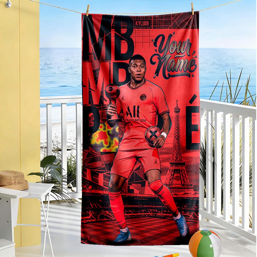 Mbappe Customize Text Beach Towel Soft Durable Quickdry Suitable For Swimming Gym Camping Yoga Vacation