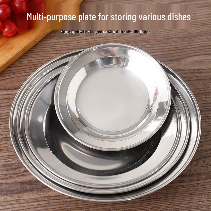 ZISIZ 20cm Thickened Stainless Steel Divided Round Plate