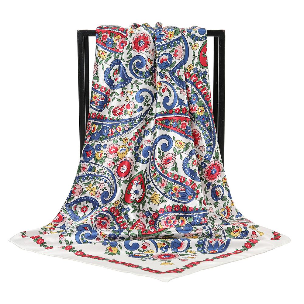 90*90CM Cashew Pattern Satin Square Scarf Fashionable Bohemian Style Hijab Shawl Elegant and Versatile Headscarf Scarf for Women