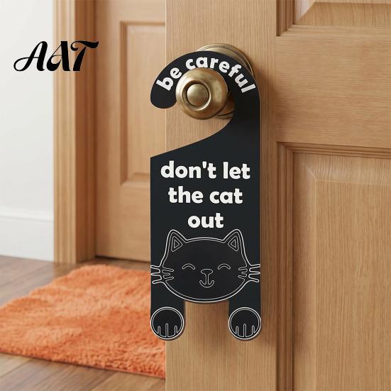Decorative Door Knob Hanger Cat Warning Handle Sign, Wooden Cartoon Hanging Reminder, Pet Sign Safety Hanger, for Bedroom And Entryway Doors Cafe