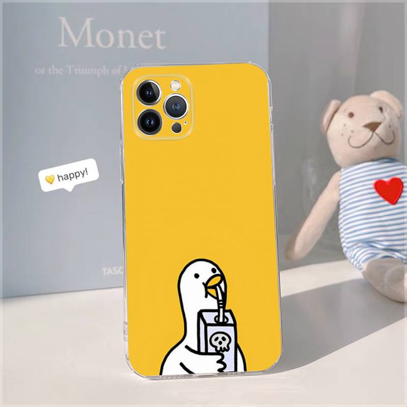 Cartoon duck Phone Case For iPhone 14 13 12 11 Pro Max XS X XR SE 2020 6 7 8 Plus Mini Transparent Shell