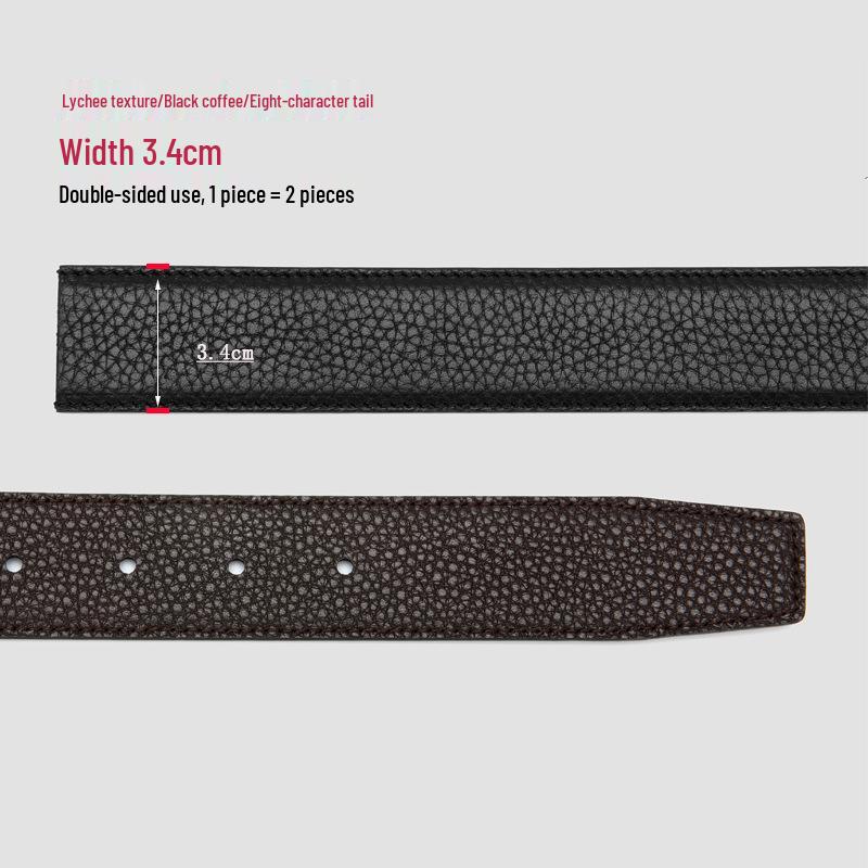 Men's Lychee Pattern Cowhide Belt: Buckle-Free, Durable, Horseshoe Buckle Compatible.
