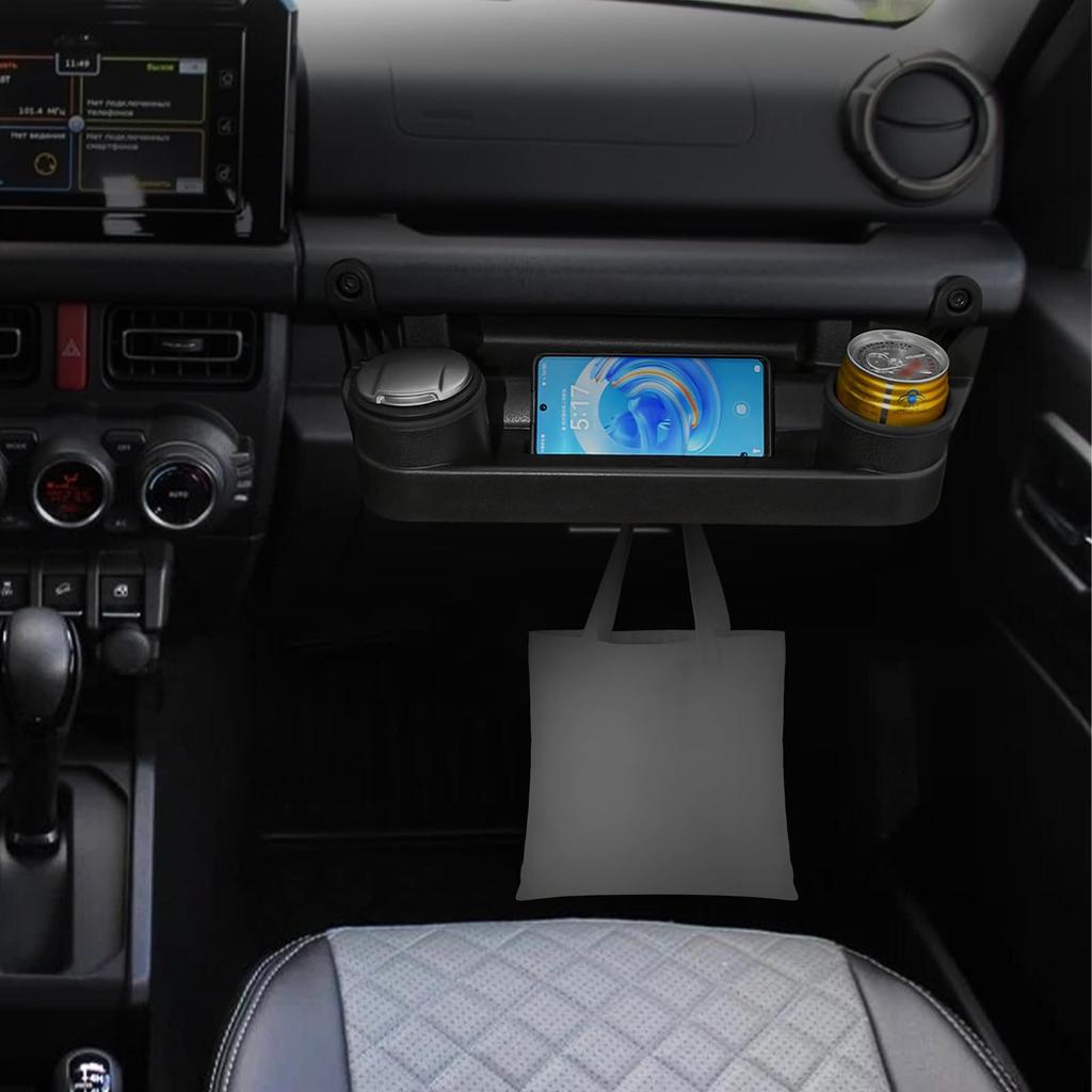 Jimny Passenger Seat Front Table with Drink Holder and Assist Grip Storage and Additional Storage Compatible with Suzuki and Nomad Includes Tools and