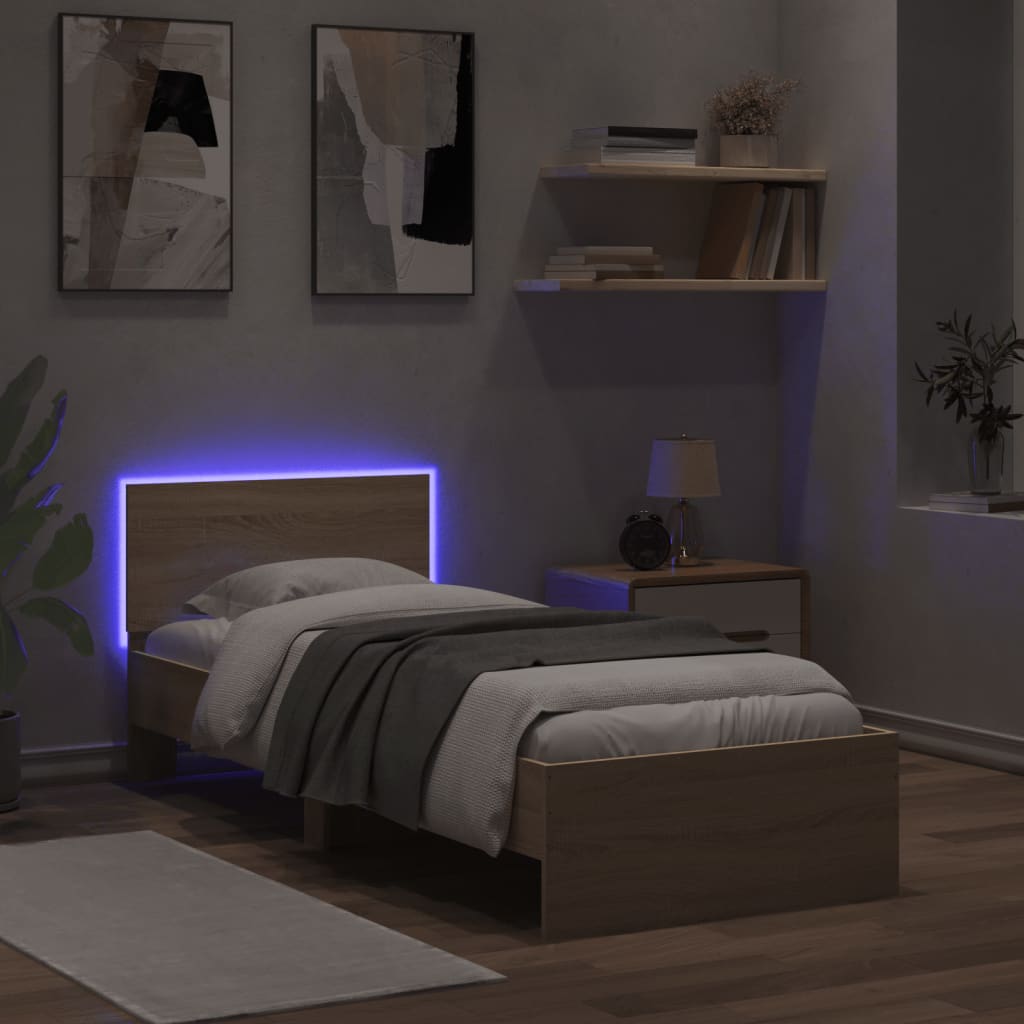Vidaxl Rama Łóżka Z Wezgłowiem I Led, Dąb Sonoma, 75X190 Cm