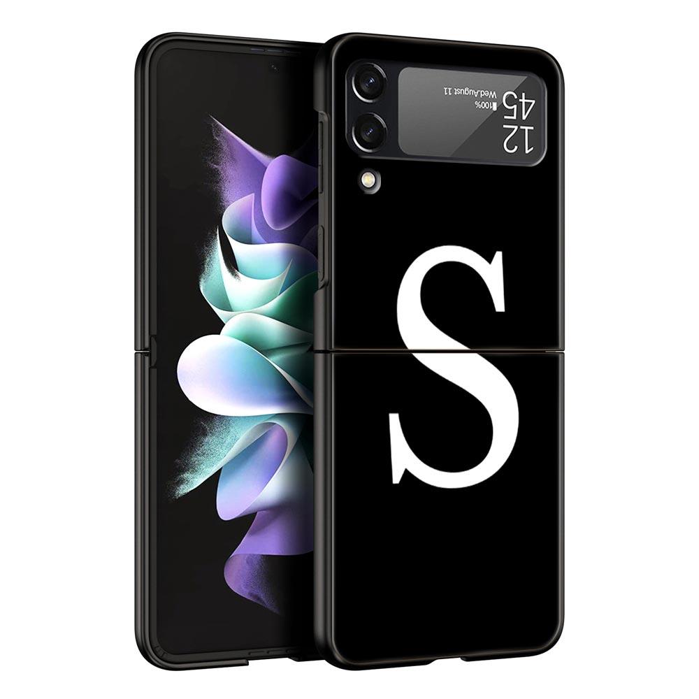 Phone Case For Samsung Galaxy Z Flip 3 4 5 Hard Black Folding PC Luxury For Samsung Z Flip3 Cover Initial Letter A Z Fashion