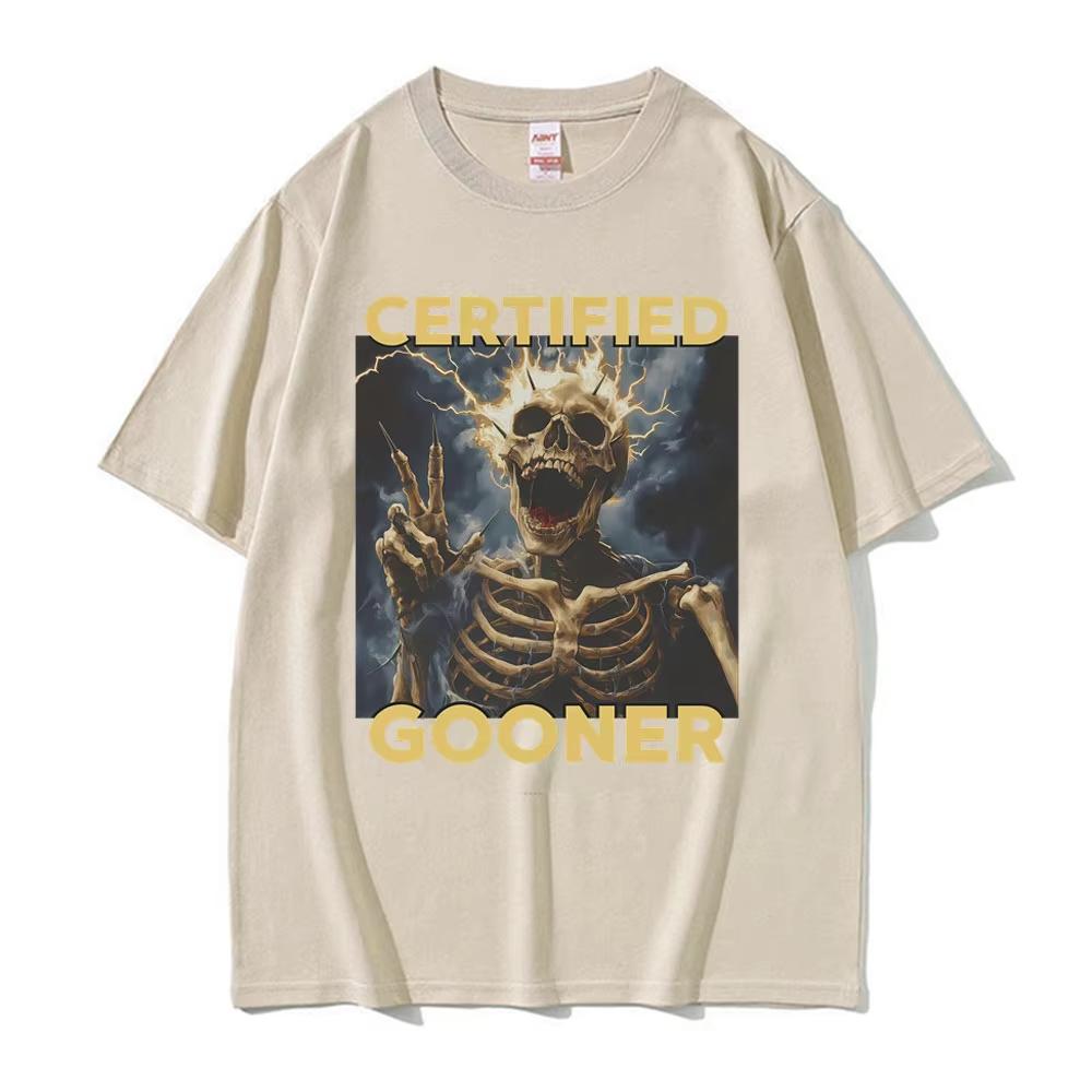 Funny Certified Gooner Skeleton Meme Graphic T-Shirt Men's Clothing Vintage Gothic Humor Short Sleeve Tshirt 100% Cotton T Shirt