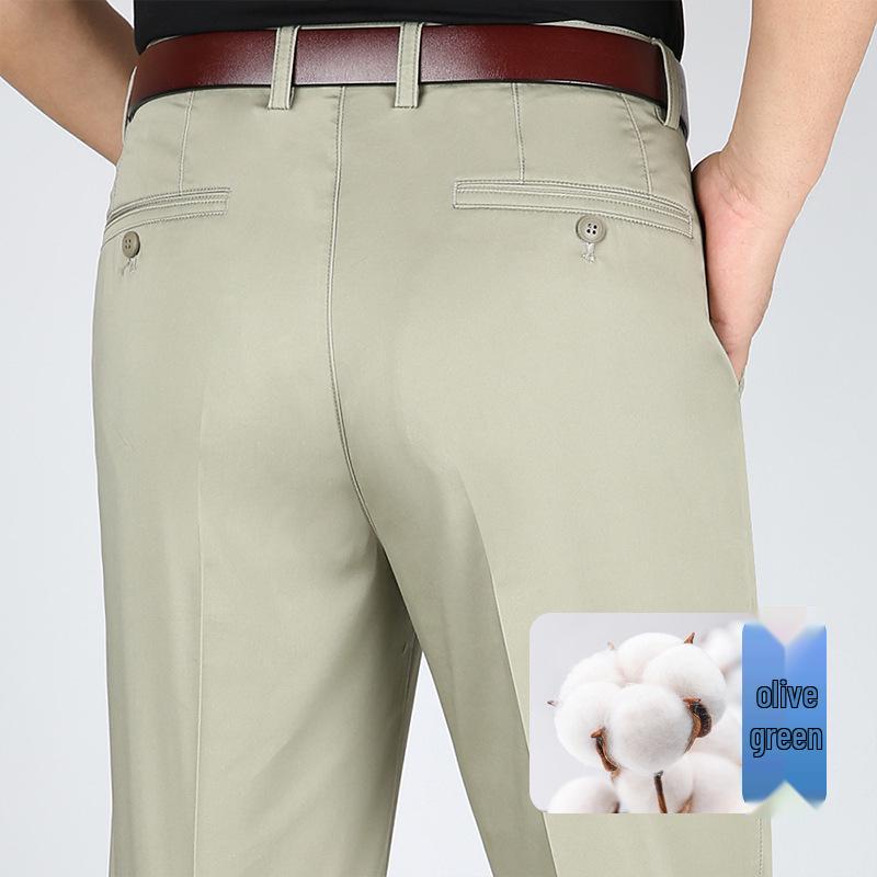 

Мужские брюки из хлопка с высокой посадкой и прямыми штанинами - Летние повседневные, однотонные, для среднего возраста, свободного кроя, с глубокой ластовицей, брюки для папы Waist 2 feet 4 = Size 31