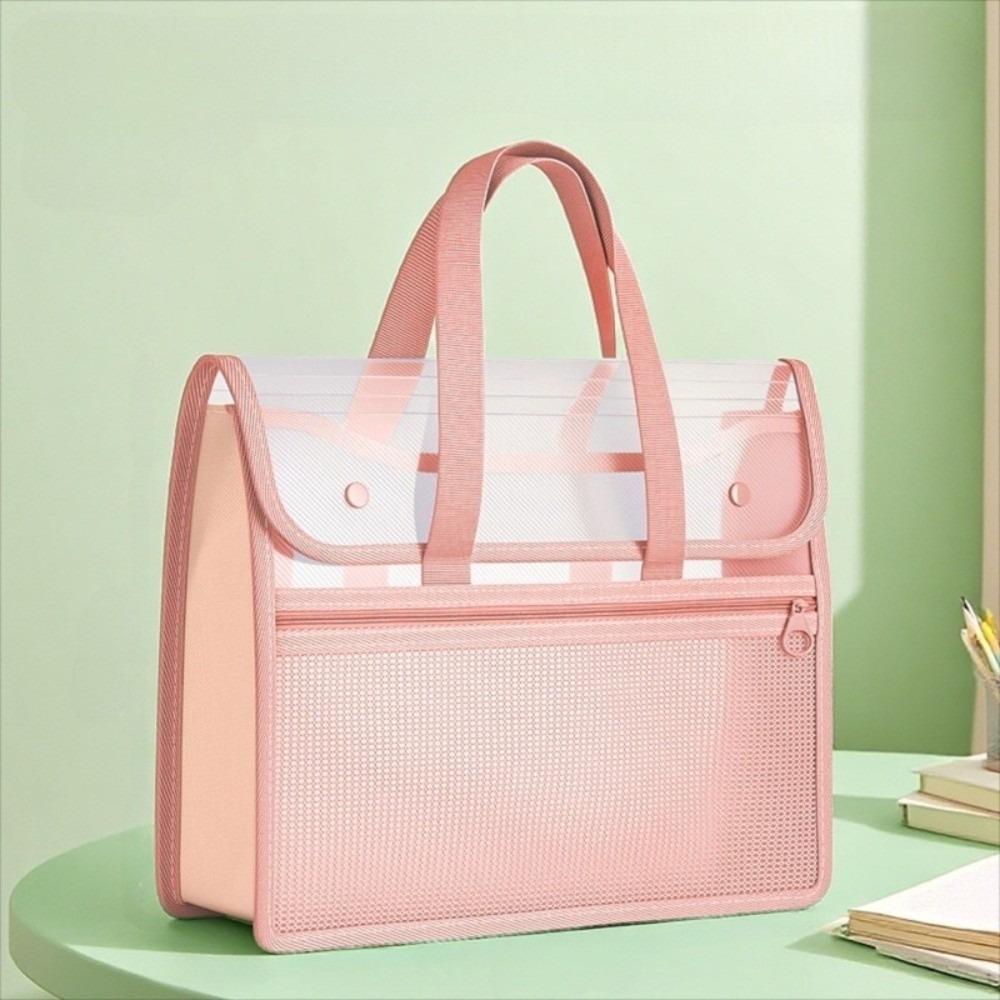 with Transparent Panel Horizontal Flip-Top PP Twill Binder Document Organizer  School розовый