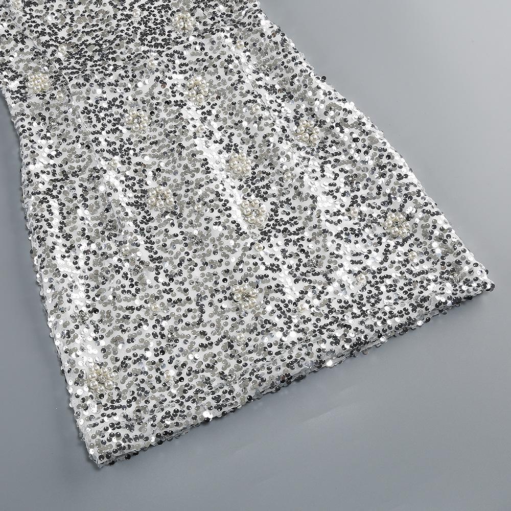 Europäisch-amerikanisches Pailletten-V-Ausschnitt Party-Minikleid - Sexy, Slim Fit, Kurze Länge, Eleganter Stil