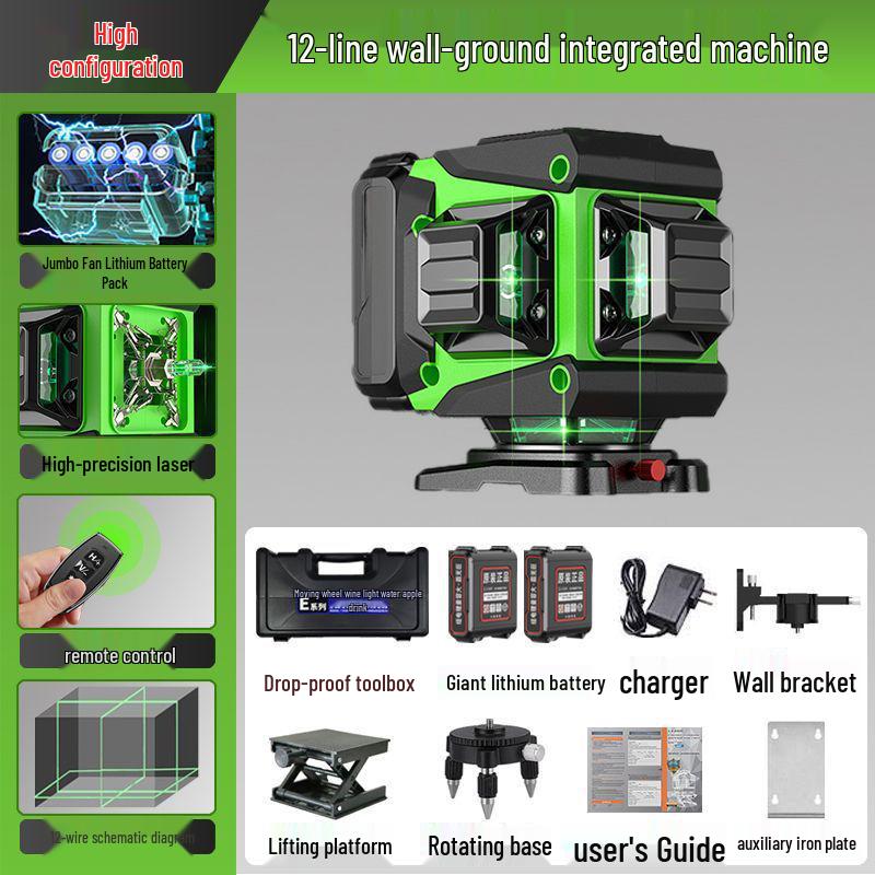 16-Line High-Precision Outdoor Green Laser Level with Strong Light and 12 Infrared Wall Stickers