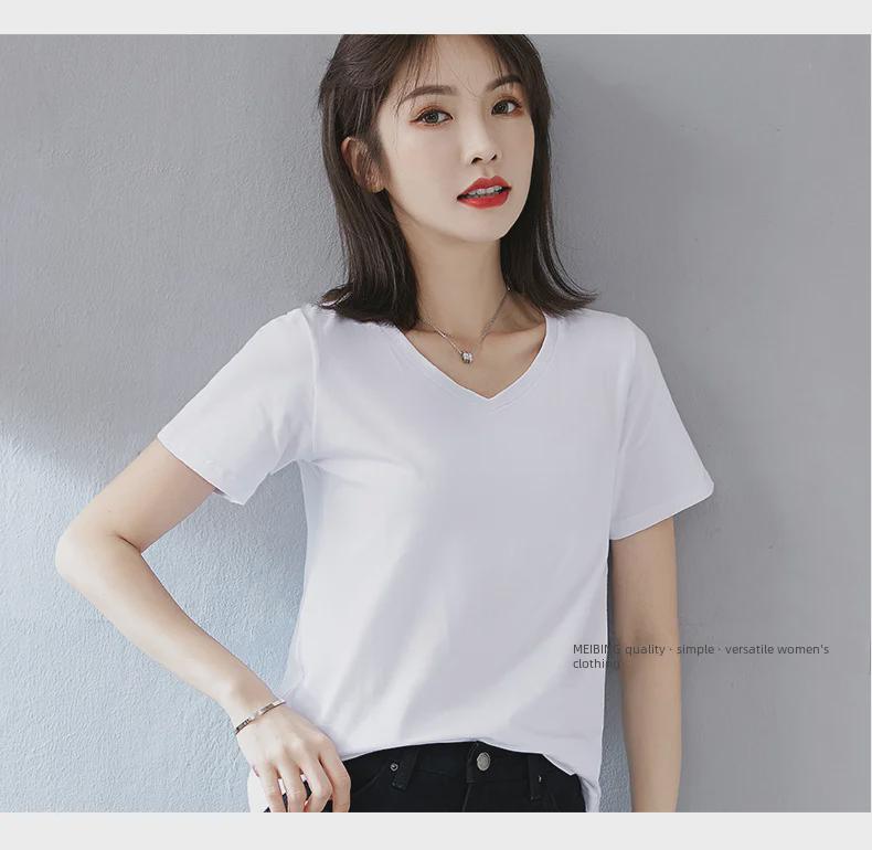 Women's 2022 Green Heart-Shaped V-Neck Short-Sleeve Cotton T-Shirt - Trendy Summer Wear