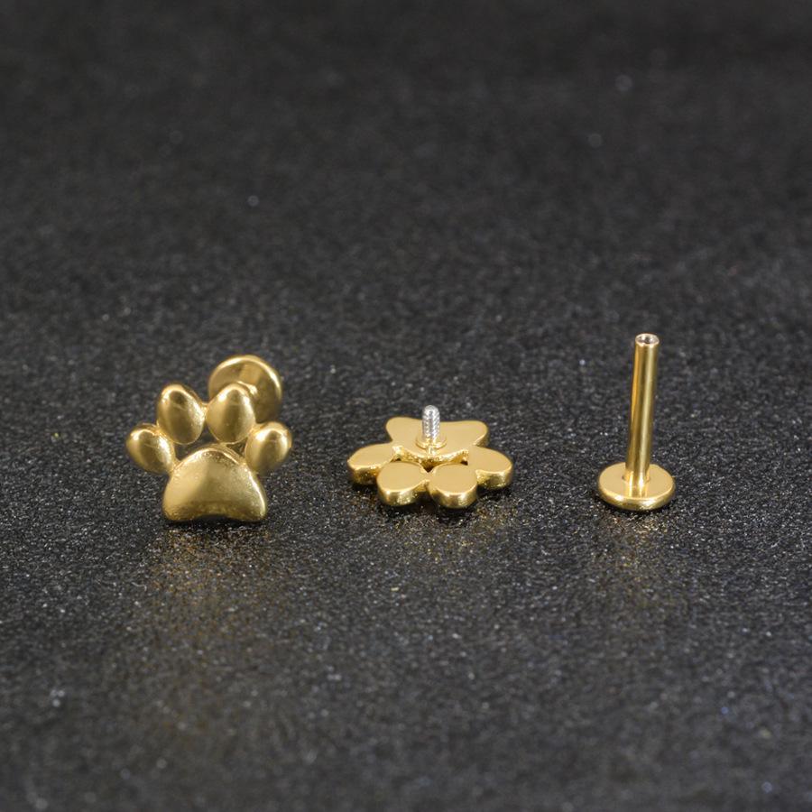 Studs para Piercing de Lábio e Hélix de Aço Inoxidável 316L Pata de Gatinho