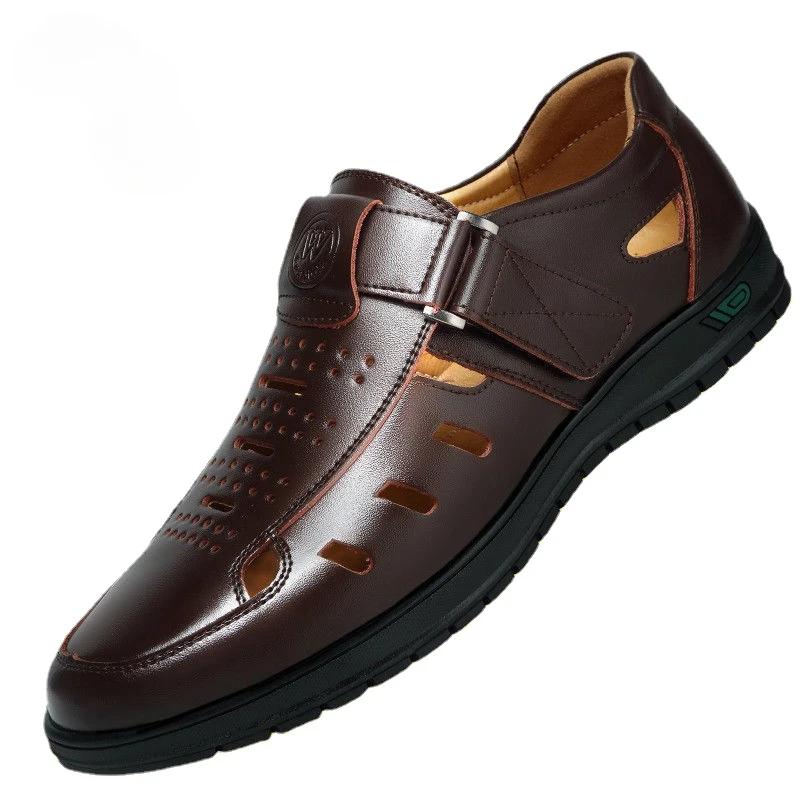 Summer Breathable Casual Shoes for Man Slip On Clogs Outdoor Non Slip Hand Made Sandalias Men Genuine Leather Sandals