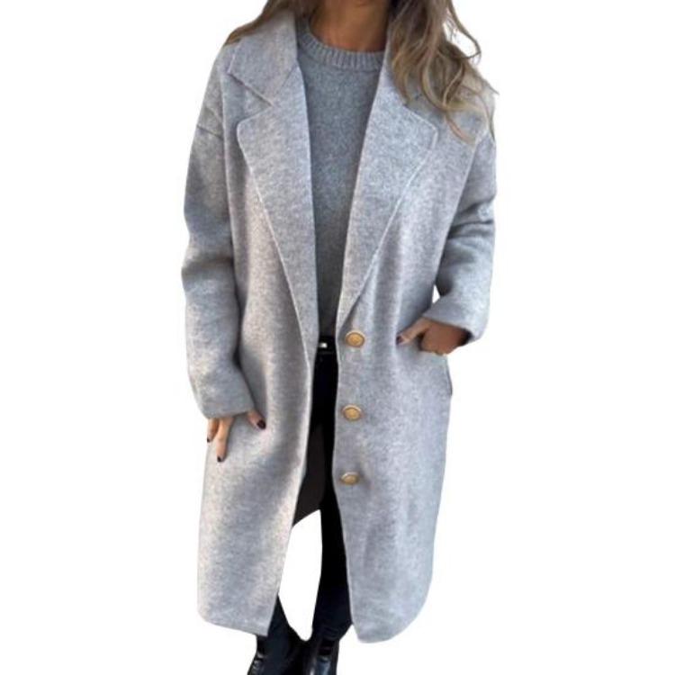 

Женское шерстяное пальто свободного кроя, теплое, с длинными рукавами, отложным воротником, однотонное, на пуговицах, пальто для поездок на работу, свиданий, весны, осени, зимы L серый