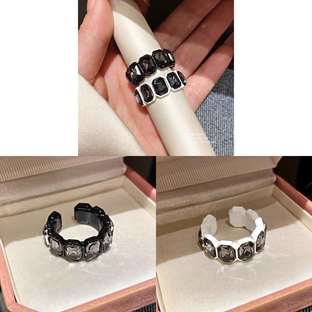 Hexagonal Minimalist Alloy Ring With Sparkling Rhinestones For Female Fashion Accessories