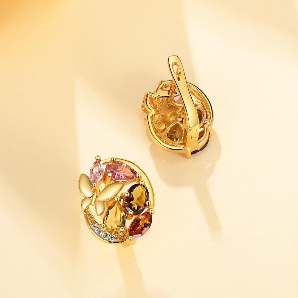 Wunderschönes natürliches Multi-Turmalin-Edelstein-Schmuckset mit Verschluss-Ohrring aus 925er-Sterlingsilber, luxuriöser Schmuck für Frauen, Geschenk