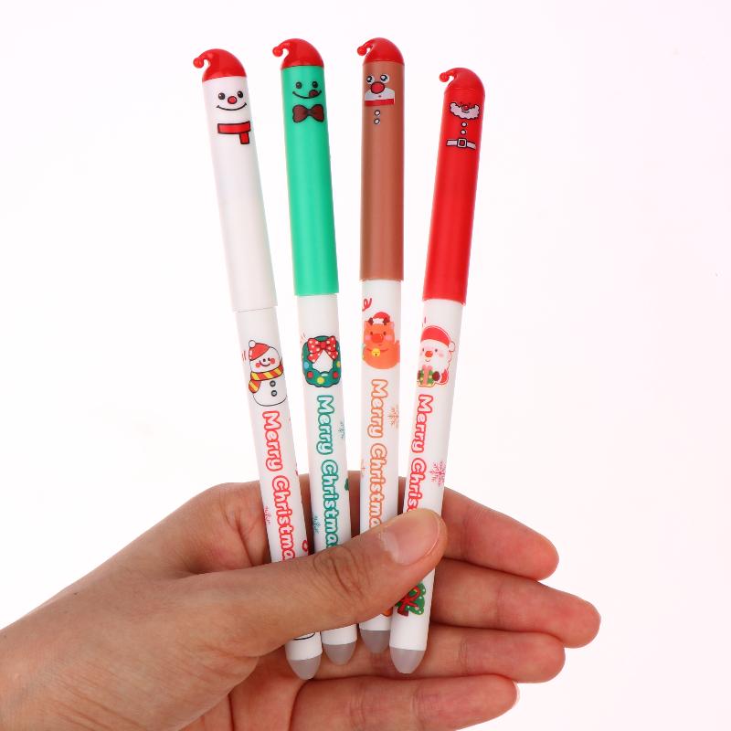 4Pcs Cartoon Christmas Santa Claus Snowman Elk Erasable Gel Pen Cute 0.5Mm Blue/Black Ink Signature Pens School Supplies