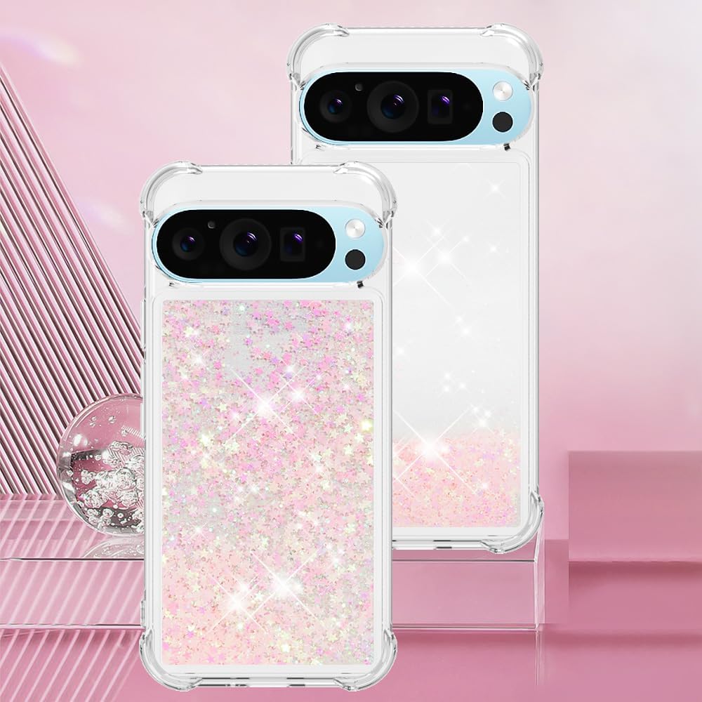 Case for Google Pixel 9/Google Pixel 9 Pro, Glitter TPU Cover Clear Flowing Quicksand with Anti-Fall Bumper Corner Shockproof Girly Case for Google