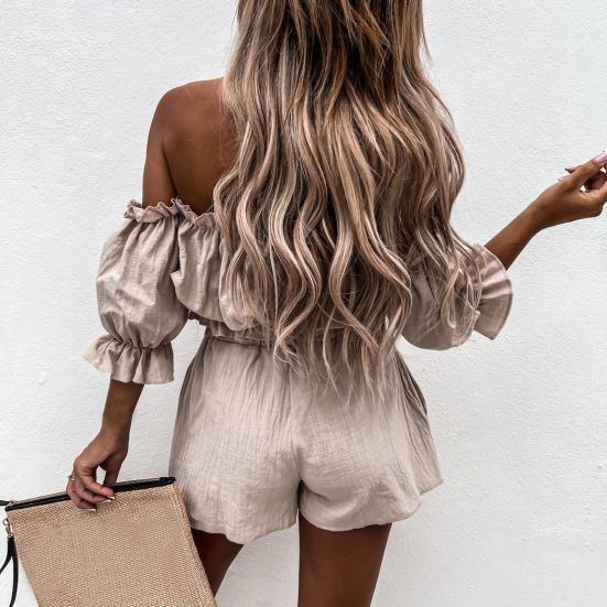 2ks/sada Dámské Odpovídající sada Volánky Polorukáv Dáma Letní Crop Tops Šortky Outwear Sexy plážová souprava pro denní nošení