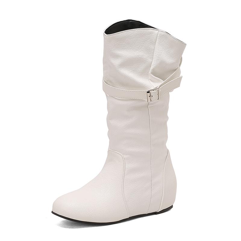 

Модные женские полусапоги из ПУ с плиссировкой, женские туфли с круглым носком, лаконичные плоские туфли с увеличением роста, осень-зима, размер 34-50 39 белый