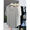 Medium and Long Modal Short-sleeved T-shirt Cover Butt V-neck Arc Hem Top Loose Sports Blouse Loungewear