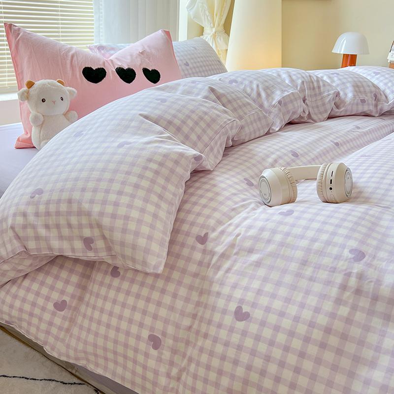 INS Solid Colour Minimalist Pattern Bedding Set For Adults Kids Pink Cute Fitted Sheet With Pillowcases Colorful King Queen Size