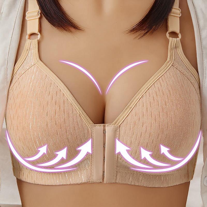 Women Front Buckle 36-44 B C Large Size Bras Solid Color Brassiere Wireless Bralette Seamless Mother Middle Aged Underwear Bra