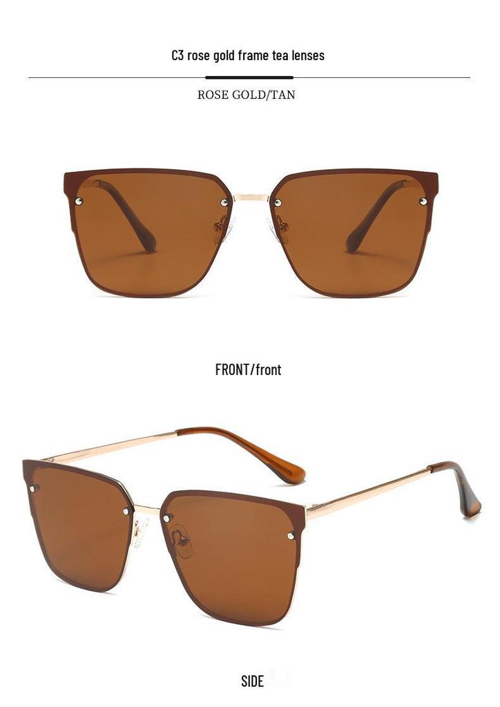 Trendy European & American Large Frame Street Style Polarized Metal Sunglasses for Outdoor Casual Wear