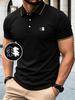 Men's Casual Polo Shirt with Pattern Print - Breathable & Short Sleeve Label Golf Shirts for Business Casual Daily Wear