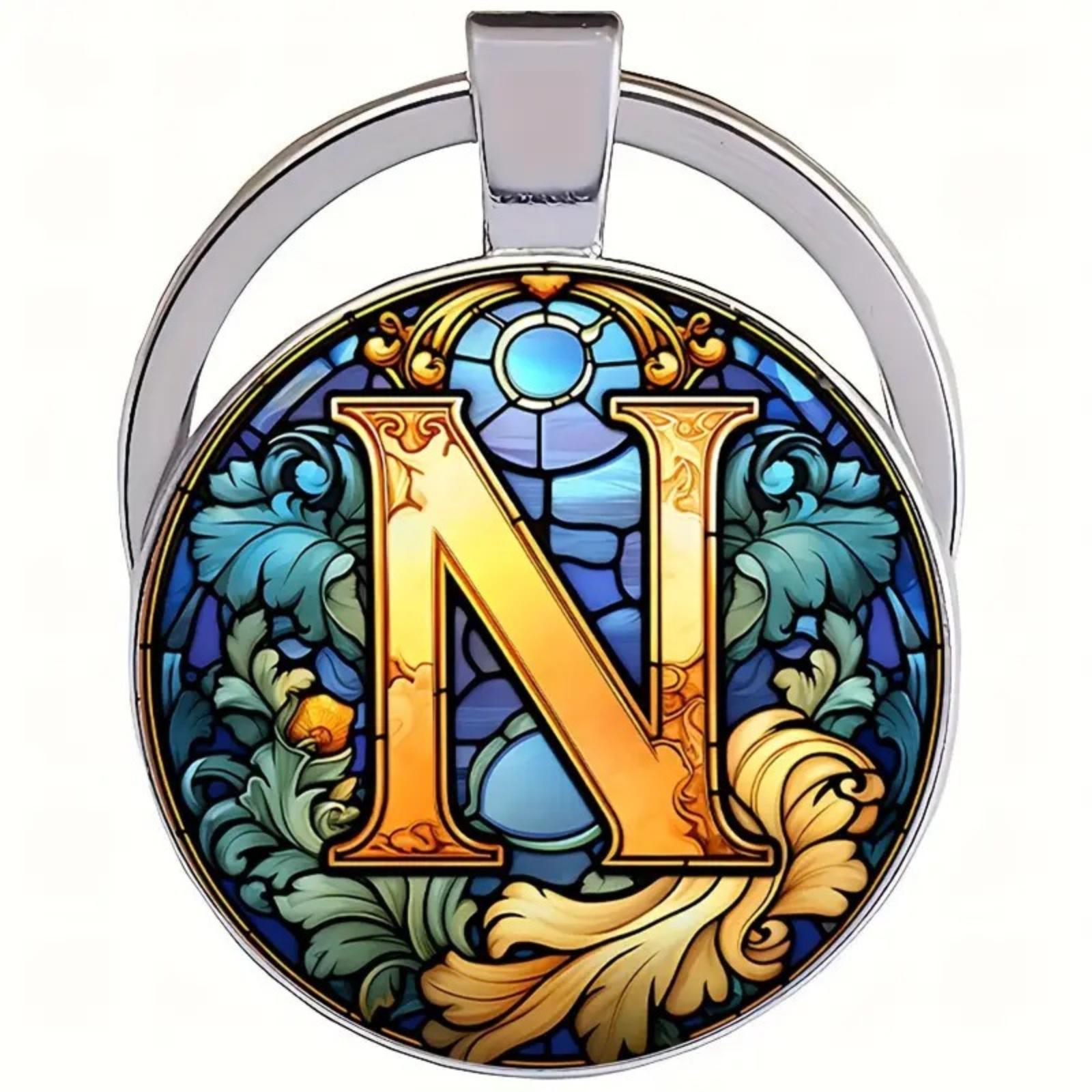 

Alphabet Letter N Keychain Metal Key Ring with Decorative Floral Pattern for Bags Backpacks Luggage and Keys Holder Accessories One Size