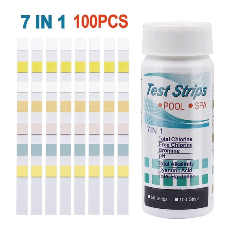 7 Way Swimming Pool Testing Strips for Chlorine Bromine Alkalinity pH Hardness